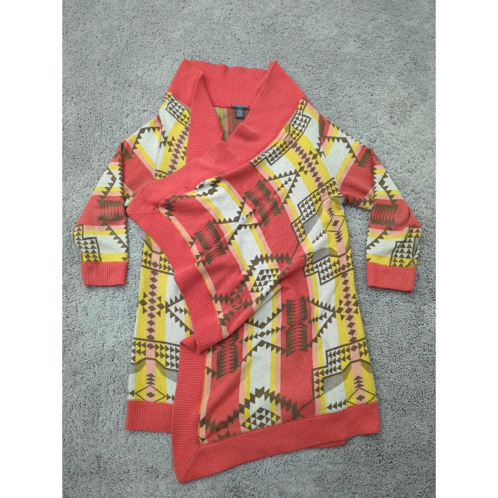 Chelsea & Theodore Cardigan Womens 2X PLUS Geometric Open‎ Front Draped 6% Wool